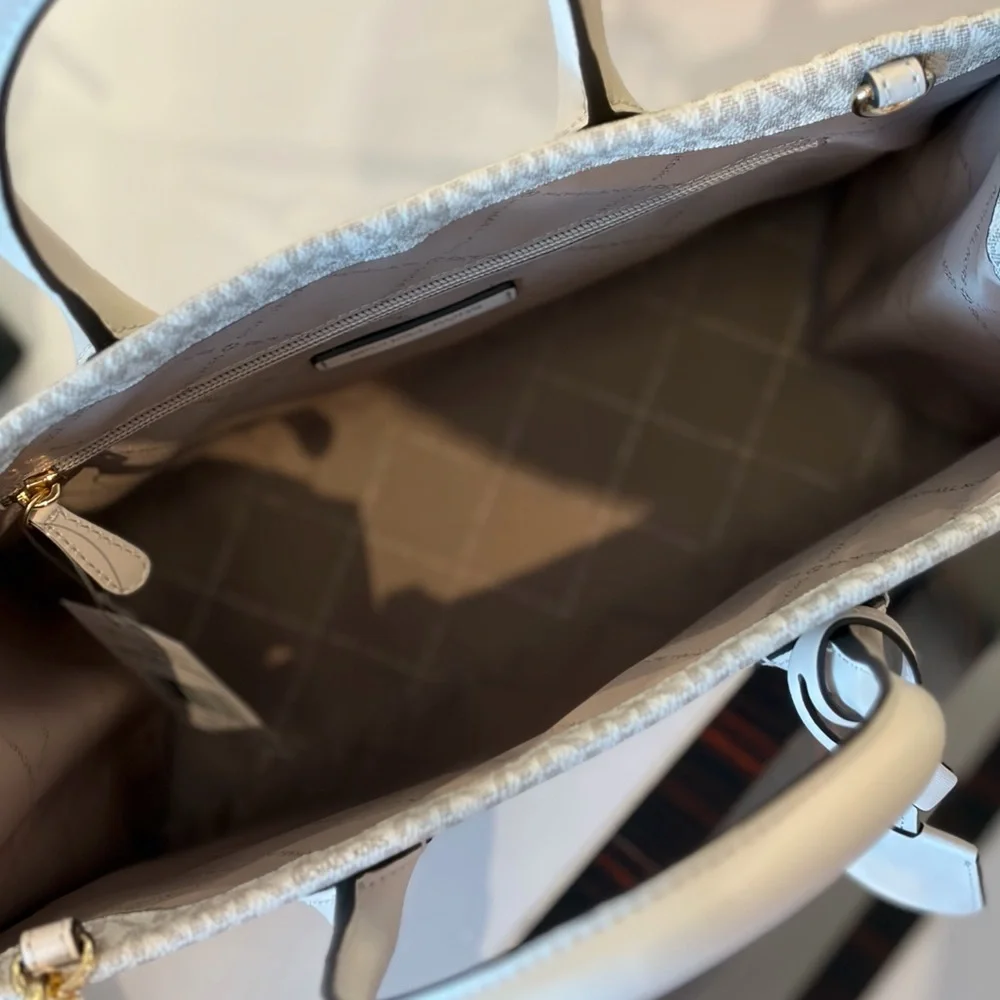 Michael Kors Cream Logo Tote Bag with Gold Accent